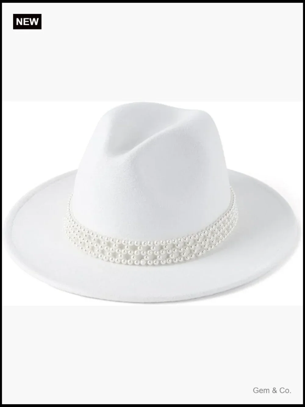 Wide Brim Fedora Hat with Pearl Panama Hat Adjustable
